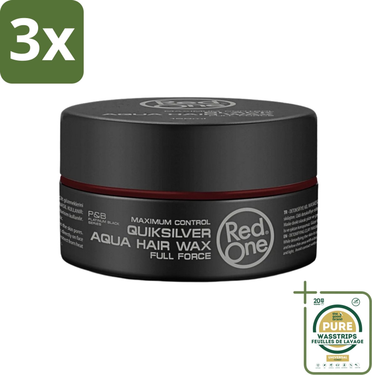 3 x Red One - Haarwax - Quicksilver - Aqua Hair Wax - Voor Sterke Hold & Glans - 150 ml - Grootverpakking - Haarwax - Hold - Glans - Waterbasis - Restyling