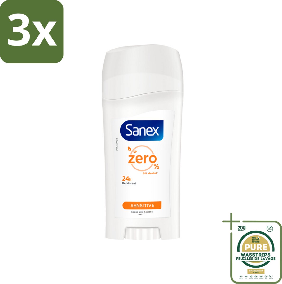 3 x Sanex Deodorant Stick Dermo Sensitive 65 ml - Grootverpakking - Deodorant Stick - Gevoelige Huid - Alcoholvrije Deodorant - 24 Uur Bescherming - Huidbescherming