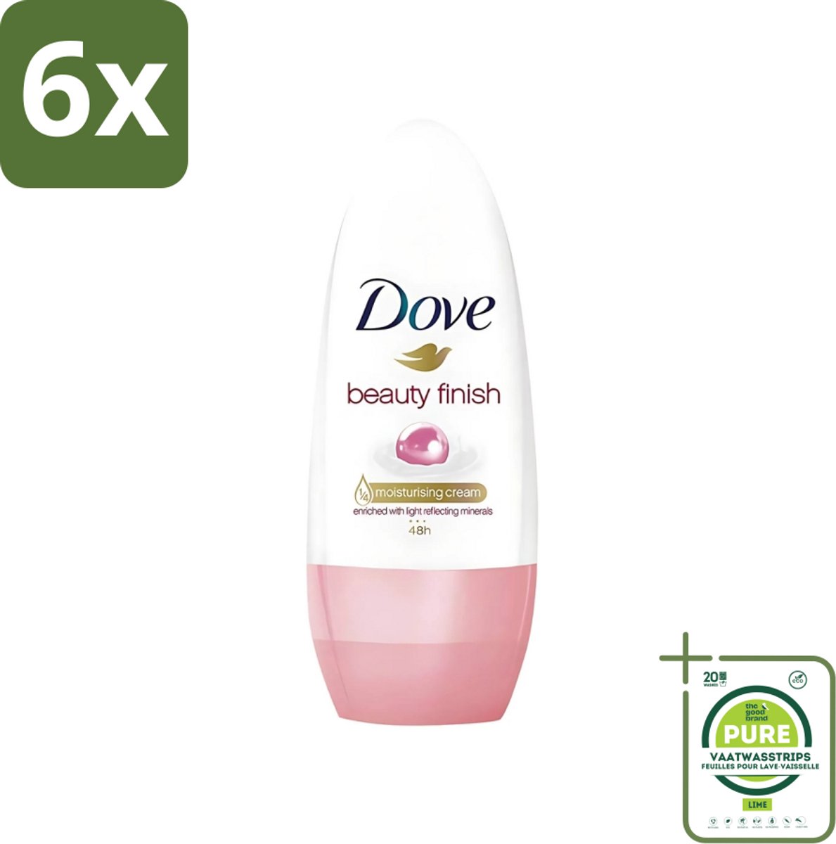 Dove - Deodorant - Roll-On Beauty Finish - Soepele geur en verzorging - 50 ml - Voordeelverpakking - 6 stuks - Dove Beauty Finish - Deodorant roll-on