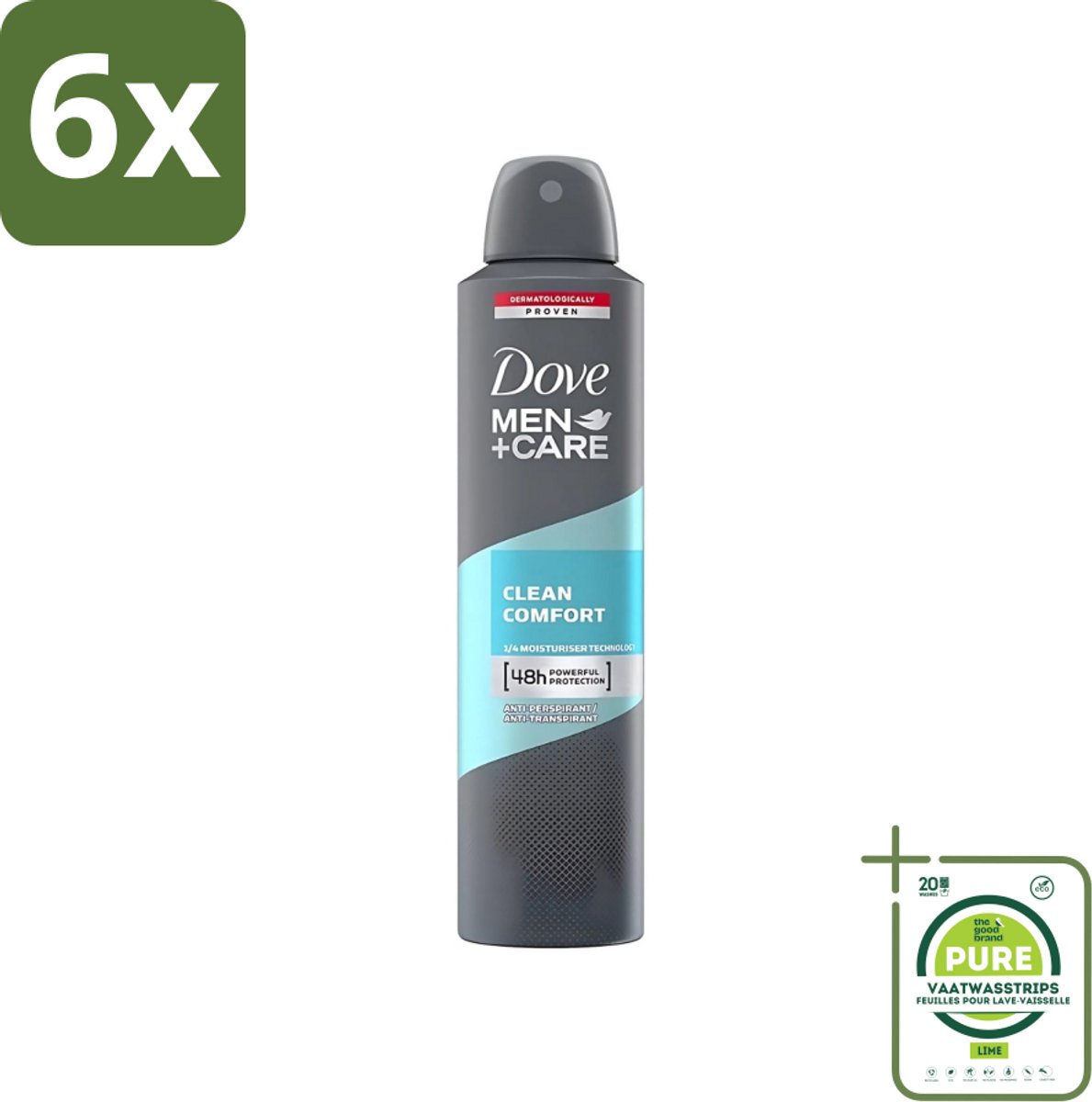 Dove - Deodorant - Men Care Clean Comfort - Comfort en verzorging - 48 uur bescherming - 250 ml - Voordeelverpakking - 6 stuks - 48 uur bescherming - Deodorant voor mannen