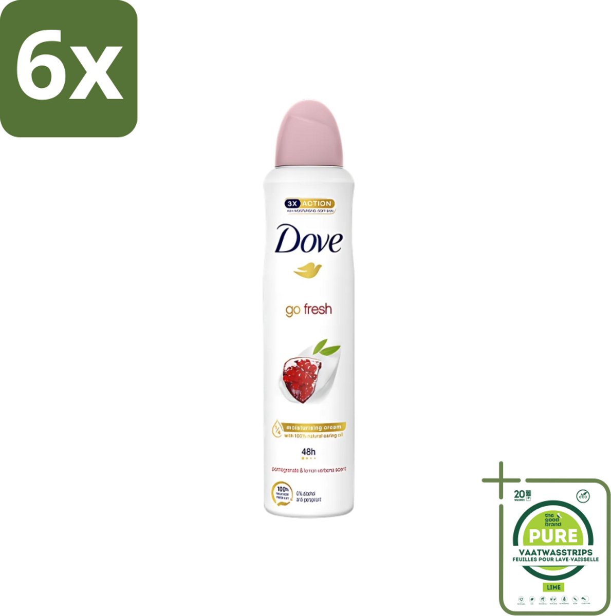 Dove - Deodorant - Spray Go Fresh - Granaatappel - Fruitige geur - 250 ml - Voordeelverpakking - 6 stuks - Dove Deodorant Spray - Granaatappel Citroenverbena