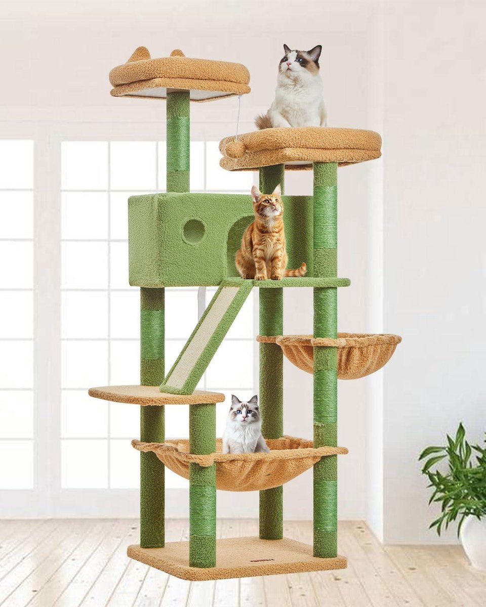 Krabpaal Kat - Klimmeubel Speelboom - Kattenvermaak Spelen - Multifunctioneel Activiteitscentrum - 146CM Hoog - Groen