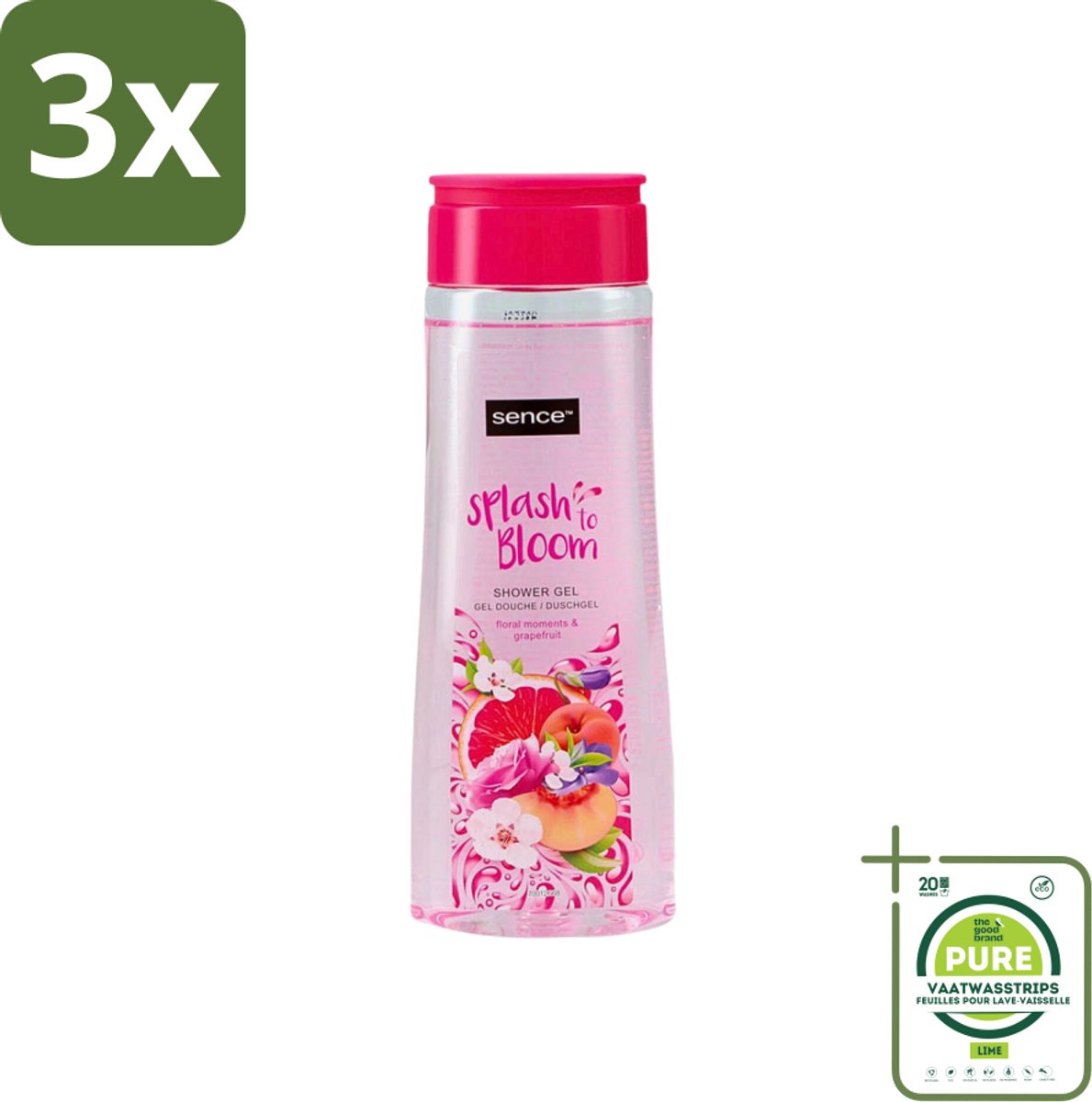 3 x Sence - Floral Moments & Grapefruit - Douchegel - Fris & Fruitig - 300 ml - Grootverpakking - Douchegel - Grapefruit - Bloemige Geur - Fris - Fruitig