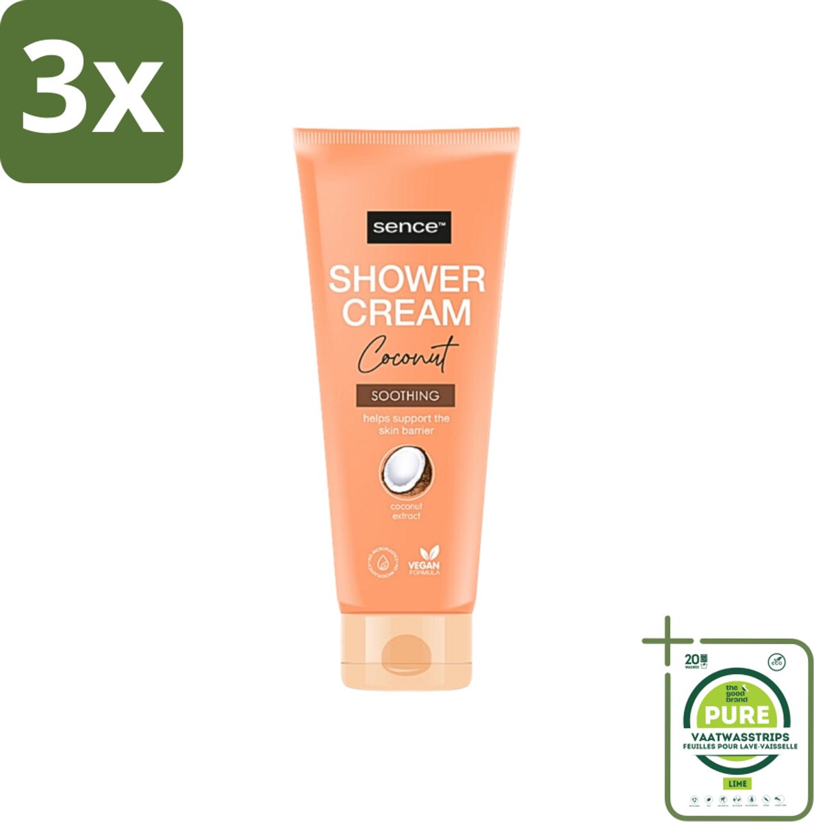 3 x Sence - Coconut - Douchecrème - Verzorgend - 200 ml - Grootverpakking - Douchecrème Kokos - Kokos Geur - Hydraterende Douchecrème - Verzorgende Douche - Zachte Huid