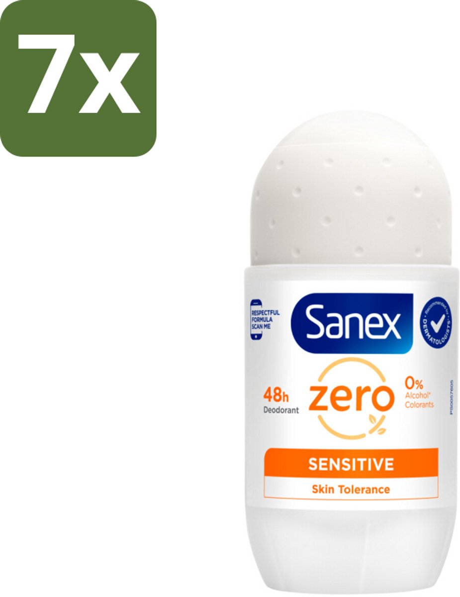 7 x Sanex Deodorant Roller Zero% Sensitive Skin 50 ml - Sanex Deodorant Zero% Sensitive - Alcoholvrije Deodorant - Parabenenvrije Deodorant - Gevoelige Huid - Deodorant Voor Mannen En Vrouwen