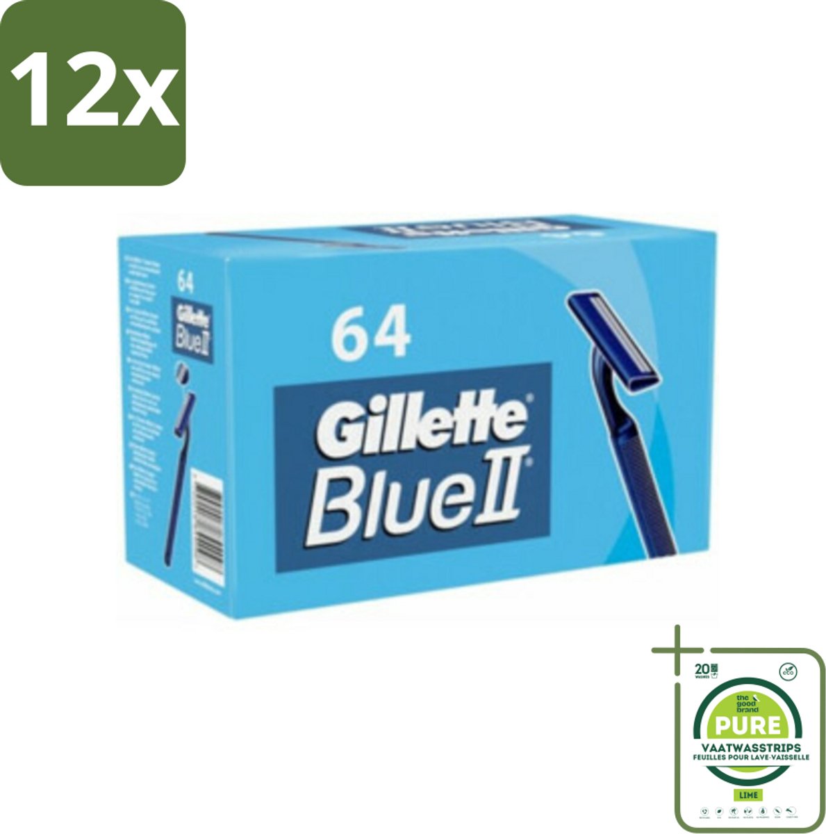 Gillette - Blue 2 - Wegwerpscheermesjes - Duurzaam en comfortabel - 64 Scheermesjes - Voordeelverpakking - 12 stuks - Scheermesjes - Wegwerpscheermesjes