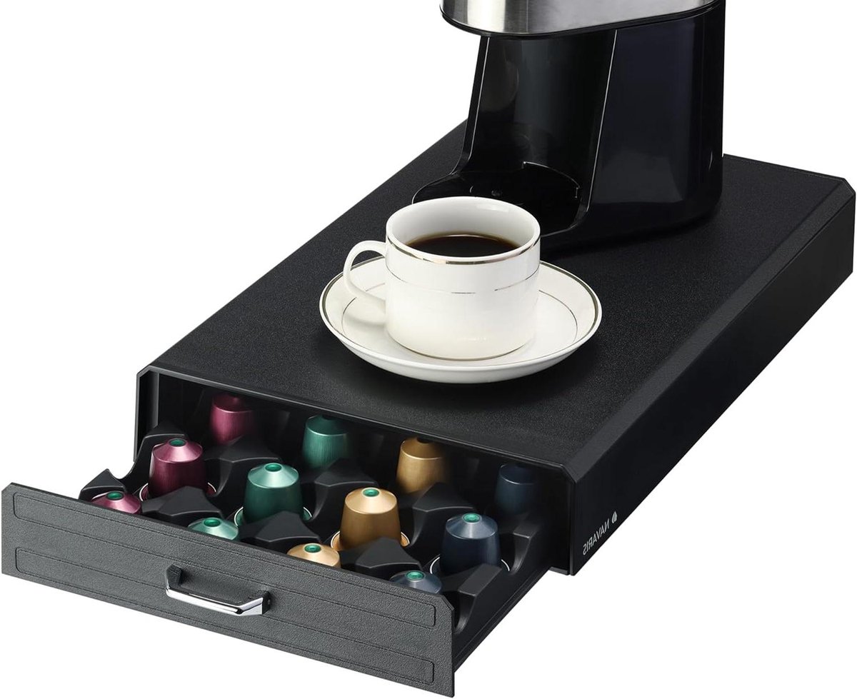 Koffiecups Houder - Capsule Organizer - Keuken Organiseren - Ruimte voor 24 Cups - 43 x 236 cm - Zwart