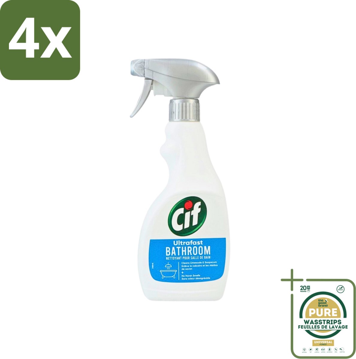 Cif - Badkamer Spray - Cream - Supersnel - 500ml - Voordeelverpakking - 4 stuks - Zeepresten verwijderen - Badkamer schoonmaken