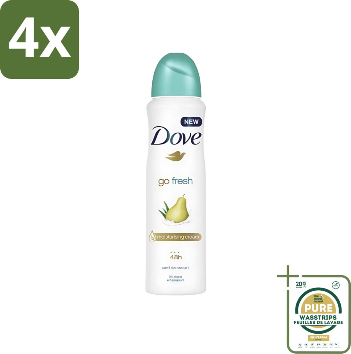 Dove - Deodorant - Spray Go Fresh Pear & Aloe - Frisse en verzorgende geur - 250 ml - Voordeelverpakking - 4 stuks - Anti-transpirant - Fris gevoel