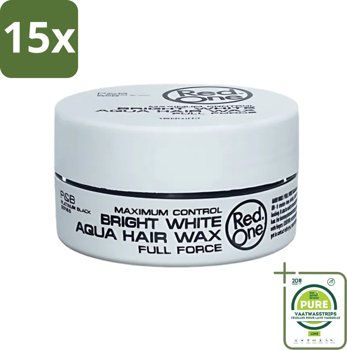 15 x Red One - Haarwax - Bright White - Maximum Control - Voor Extra Sterke Fixatie - 150 ml - Grootverpakking - Haarwax - Haartype - Fixatie - Hold - Styling