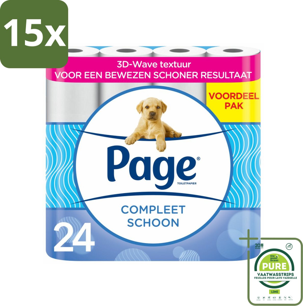 15 x Page Toiletpapier Compleet Schoon 2-laags 24 stuks per verpakking - Grootverpakking - Toiletpapier - 2-laags Toiletpapier - 3D Wave™ - Katoen - Hygiëne