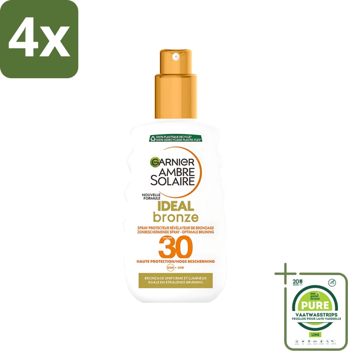 Garnier - Ambre Solaire - Ideal Bronze - Zonnebrandspray - SPF 30 - 200 ml - Voordeelverpakking - 4 stuks - Zonbescherming - Bruin