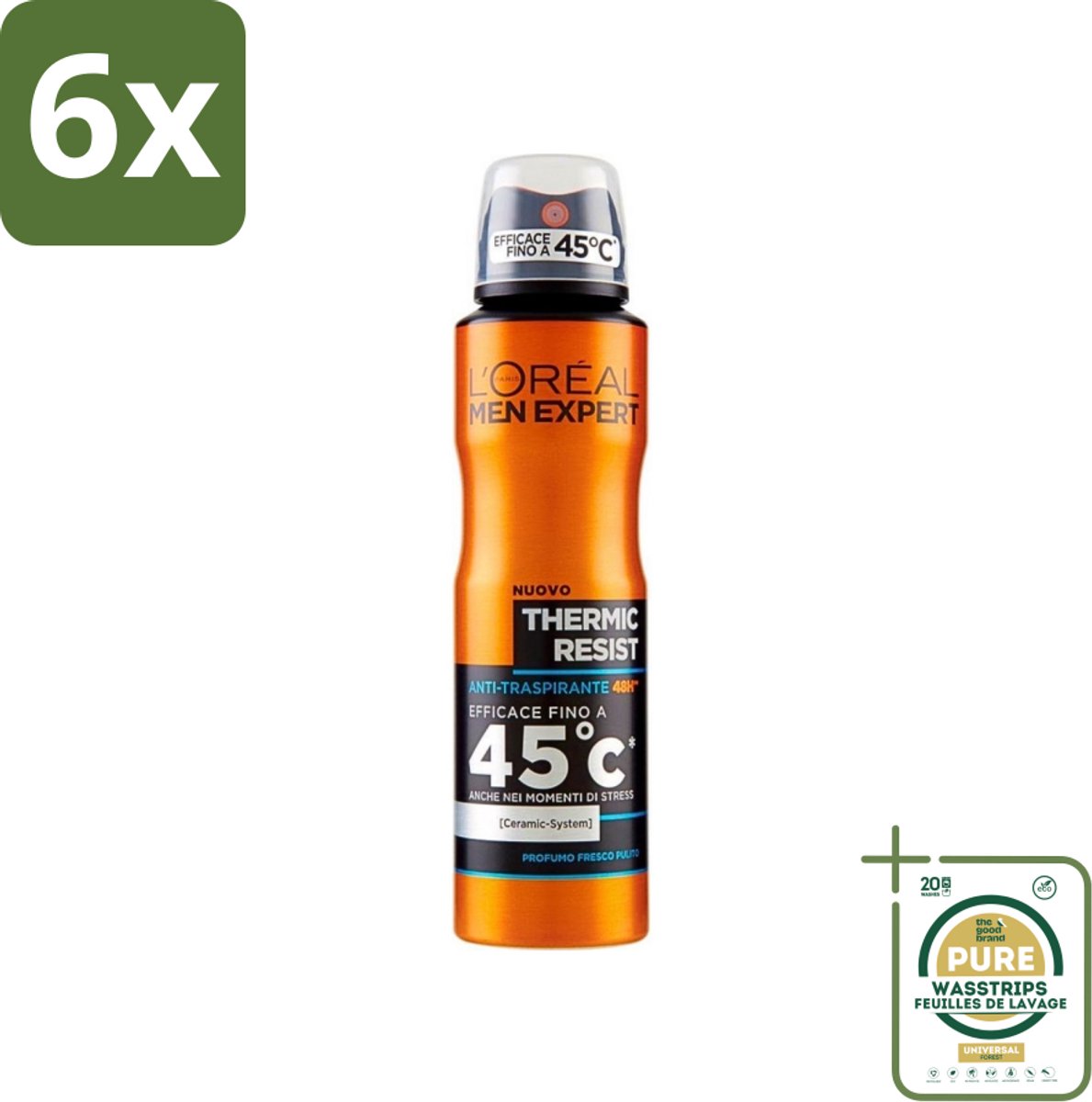 L'Oréal Men Expert Deo Spray - Deodorant - Thermic Resist - 150 ml - Voordeelverpakking - 6 stuks - Transpiratie bescherming - Frisheid