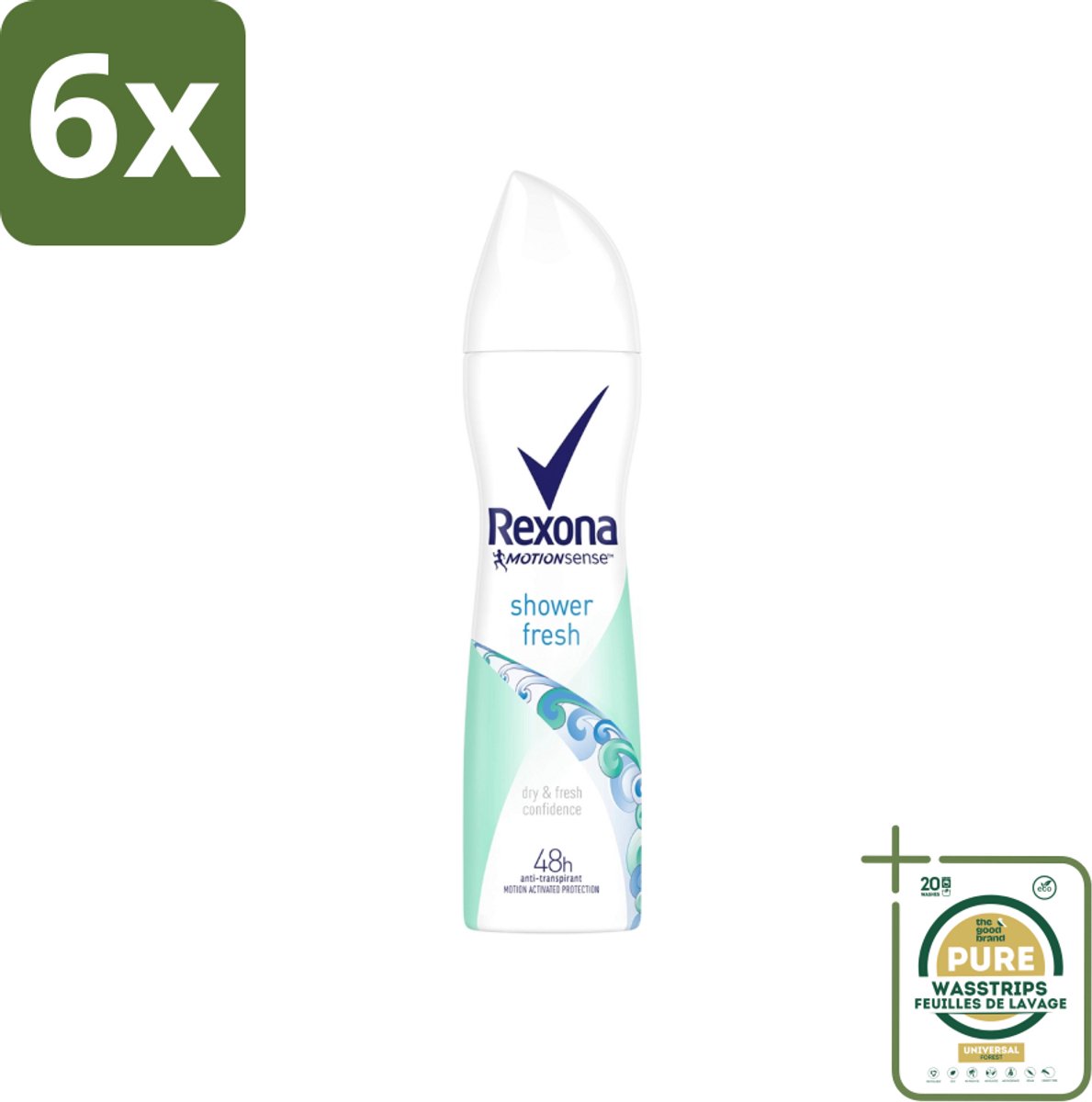Rexona - Shower Fresh - Deodorant Spray - Anti-transpirant - 150 ml - Voordeelverpakking - 6 stuks - Anti-transpirant - 48 uur bescherming