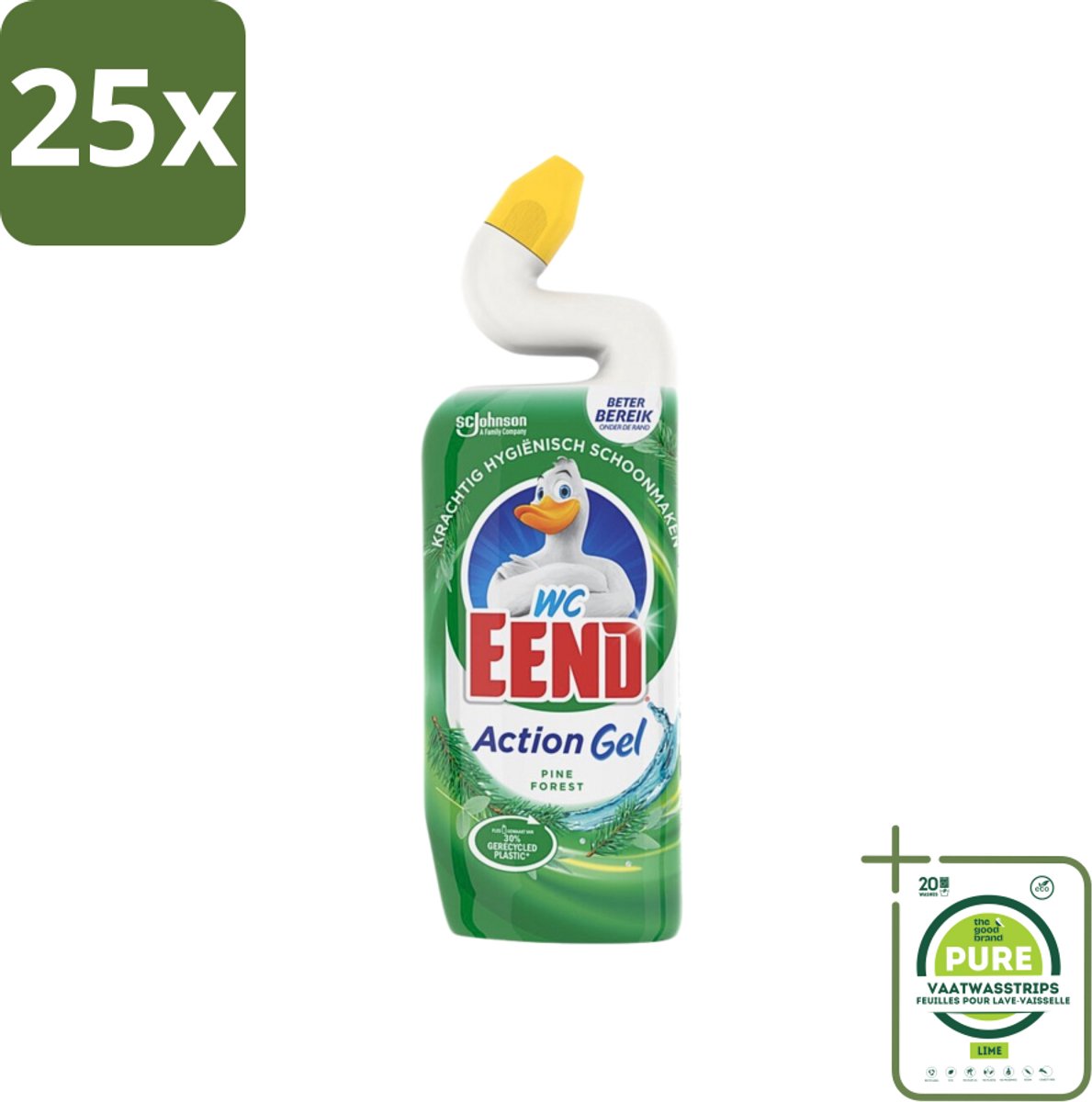 25 x WC Eend Toiletreiniger Action Gel Pine Forest 750 ml - Grootverpakking - Toiletreiniger - Reinigingsgel - Kalkverwijdering - Urinesteen - Fris Ruiken