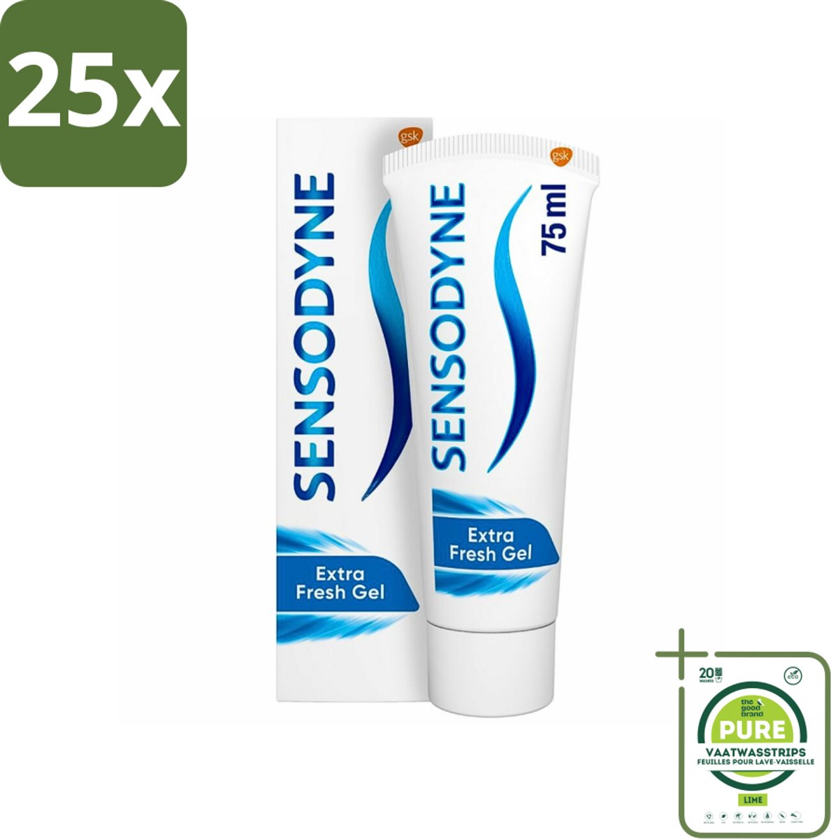 25 x Sensodyne - Tandpasta - Extra Fresh Gel - Voor Gevoelige Tanden - 75 ml - Grootverpakking - Gevoelige Tanden - Tandpasta - Frisse Mond - Tandplak - Tandbederf