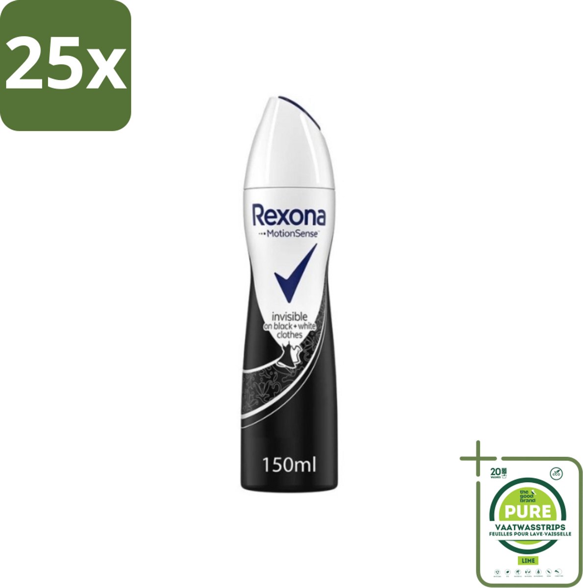 25 x Rexona - Invisible Diamond - Deodorant Spray - Anti-perspirant - 150 ml - Grootverpakking - Rexona Women Invisible Anti-transpirantspray - Anti-perspirant - Deodorant Spray - Zweetbescherming - Vlekkenbescherming