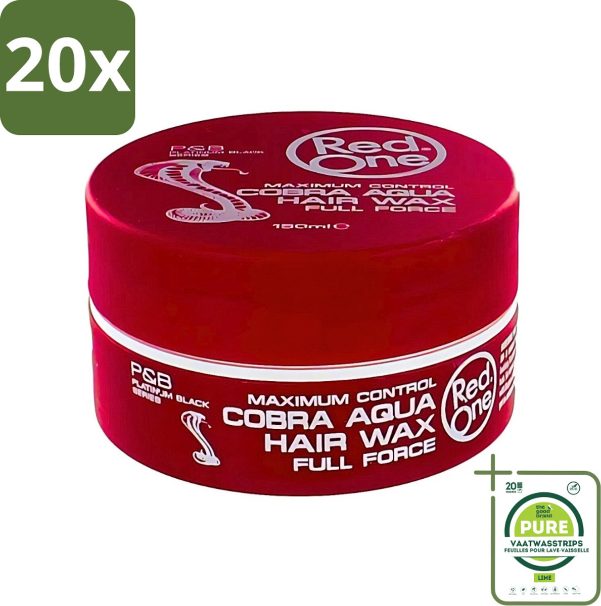 20 x Red One - Haarwax - Cobra Aqua - Maximale Controle - Voor Krachtige Hold & Glans - 150 ml - Grootverpakking - Haarwax - Styling Wax - Cobra Aqua - Controle Haar - Glans Haar