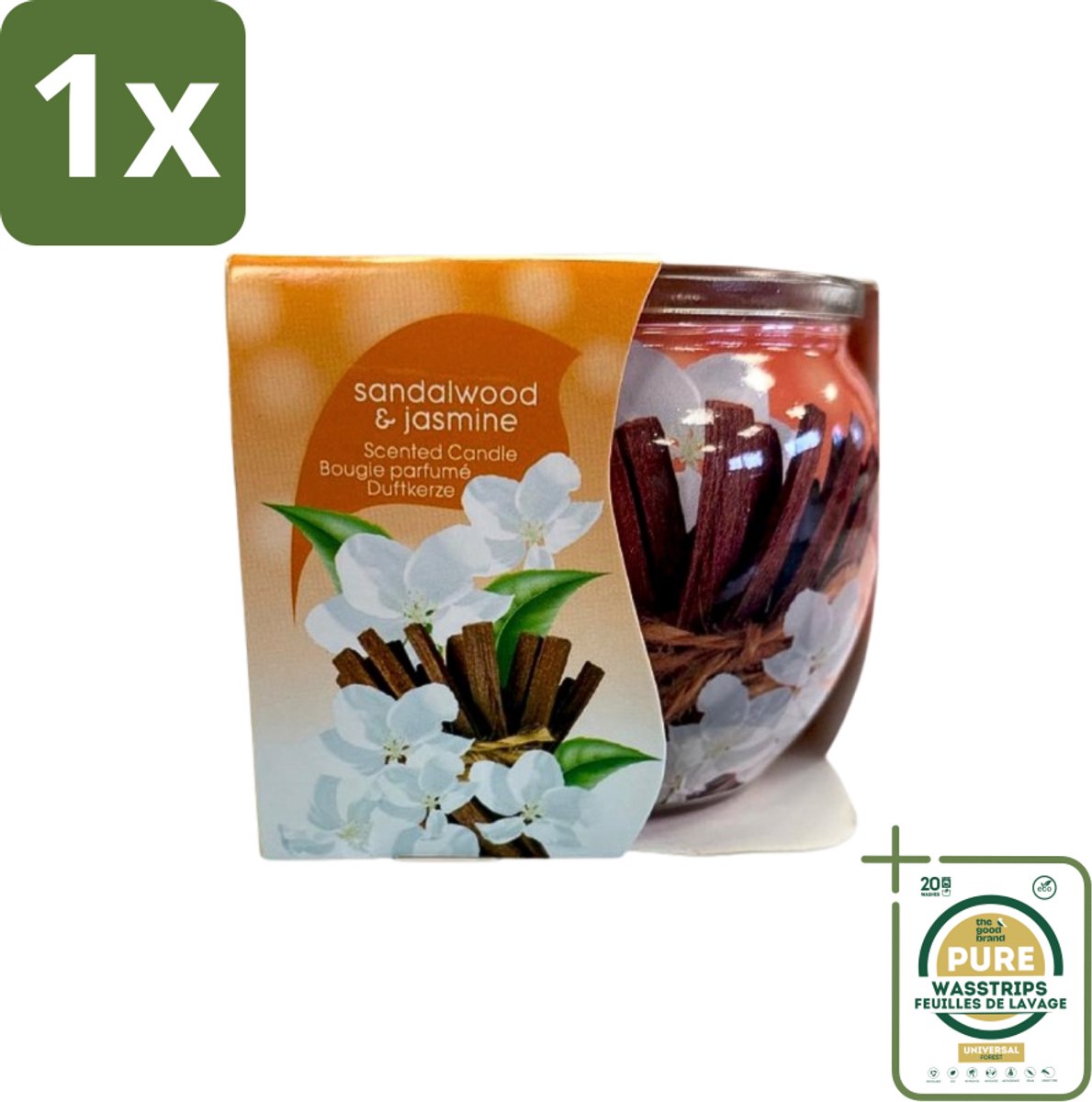 1 x At Home - Scents - Geurkaars - Sandalwood & Jasmin - 70 g- Geurkaars - Sandelhout - Jasmijn - Thuisgeur - Rustgevende Geur