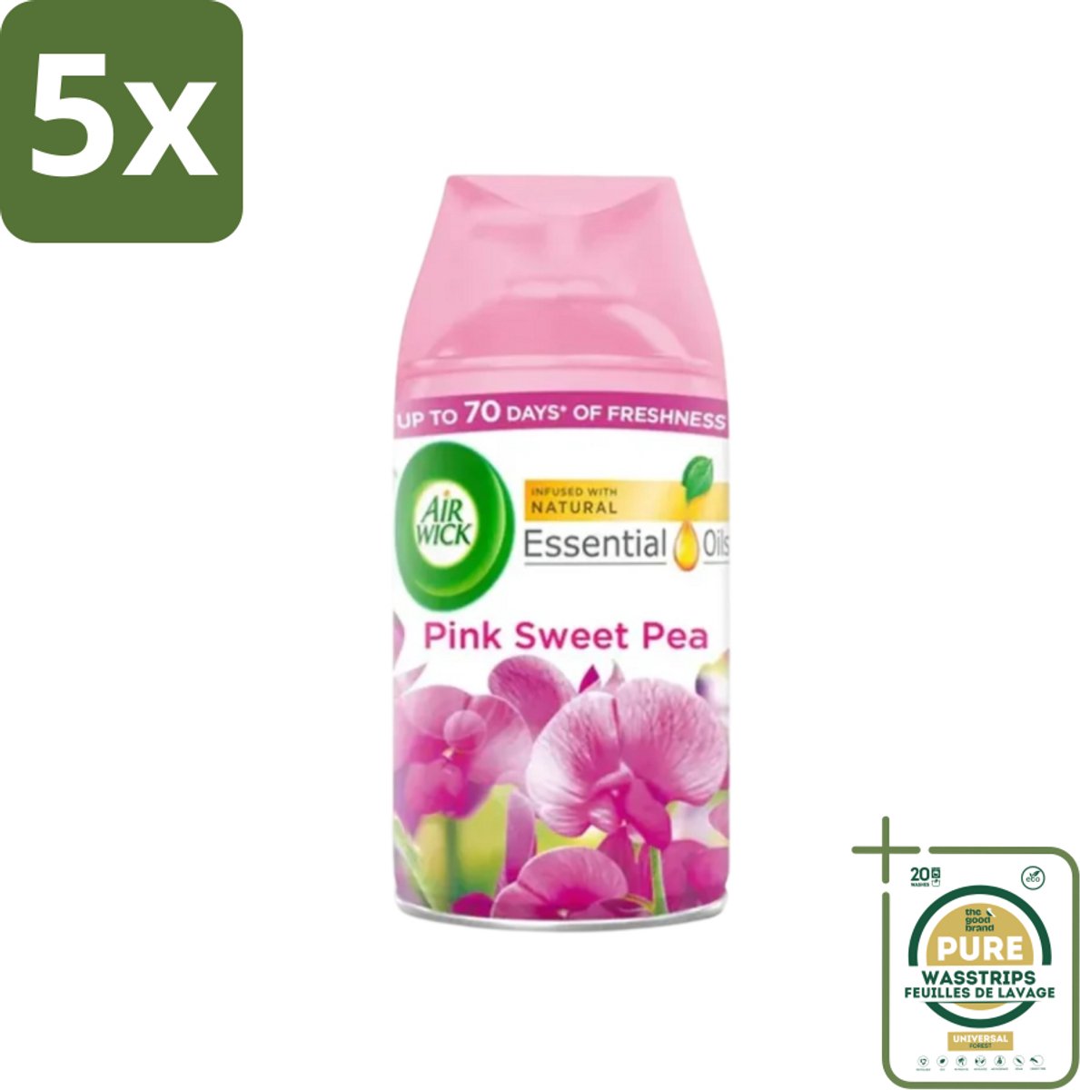 5 x Air Wick - Luchtverfrisser Navulling - Essentiële Oliën - Pink Sweet Pea - Automatische Spray - 250 ml - Grootverpakking - Luchtverfrisser - Navulling - Essentiële Oliën - Geur - Pink Sweet Pea