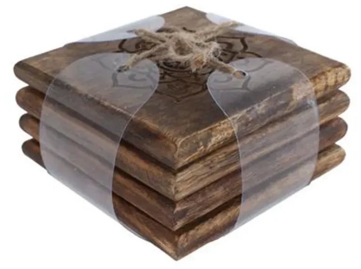 Van Manen Onderzetters set-van-4 Manu Curved mangohout bruin 10x10x10cm
