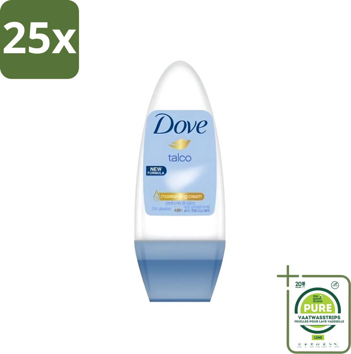 25 x Dove - Deodorant - Roll-on Talco - Subtiele en zachte geur - 50 ml - Grootverpakking - Dove Talco Roll-on - Talco Deodorant - Roll-on Deodorant - Talco Deodorant 50 Ml - Alcoholvrije Deodorant