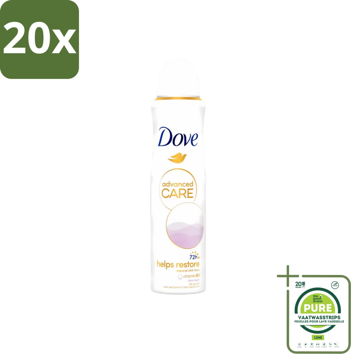 20 x Dove - Deodorant - Spray Clean Touch - Zachte geur en verzorging - 150 ml - Grootverpakking - Dove Deodorant Spray - Clean Touch - Anti-transpirant - Zweet En Geur Bescherming - 48 Uur Bescherming