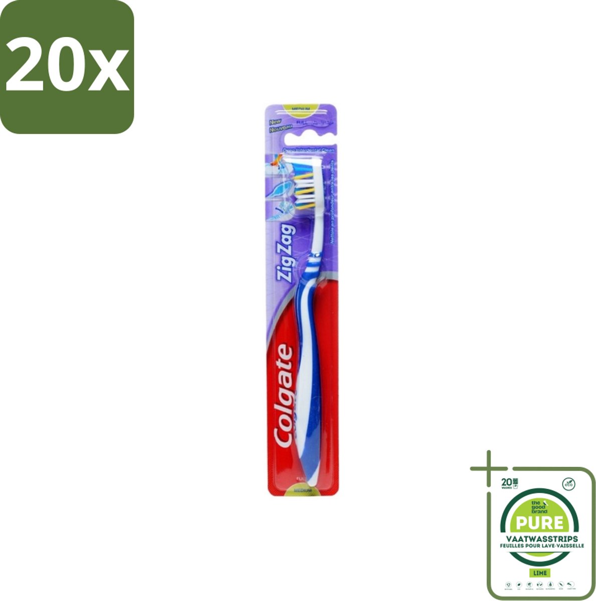 20 x Colgate - Tandenborstel - ZigZag Medium - 1 Tandenborstel - Grootverpakking - Tandenborstel - Zigzag Borstelharen - Tandenborstel Medium - Tandenborstel Hardheid - Mondhygiëne