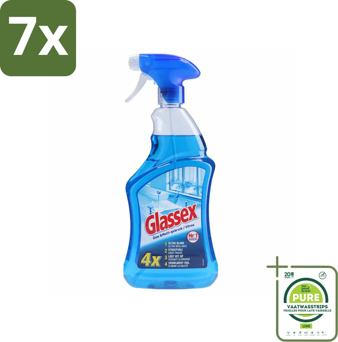 7 x Glassex Glas & Multi Schoonmaakspray 750 ml - Grootverpakking - Glas Reinigen - Spiegel Reinigen - Ruit Reinigen - Marmer Reinigen - Vet Verwijderen