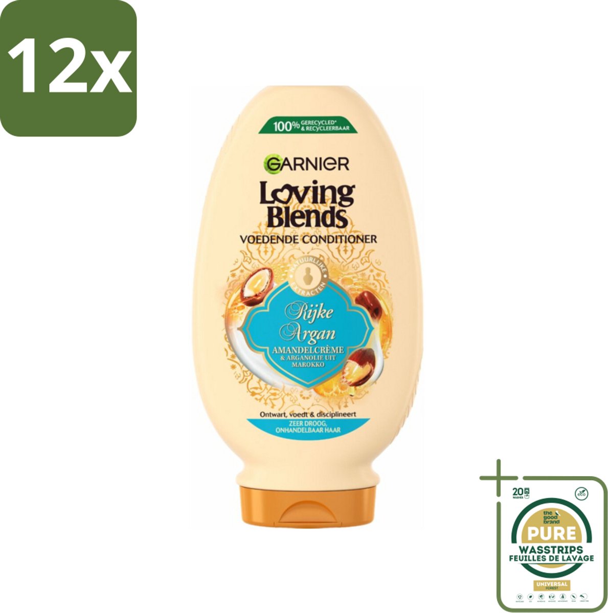 Garnier Loving Blends Rijke Argan Conditioner 250 ml - Voordeelverpakking - 12 stuks - Amandelextract voor haar - Ontwarren haar