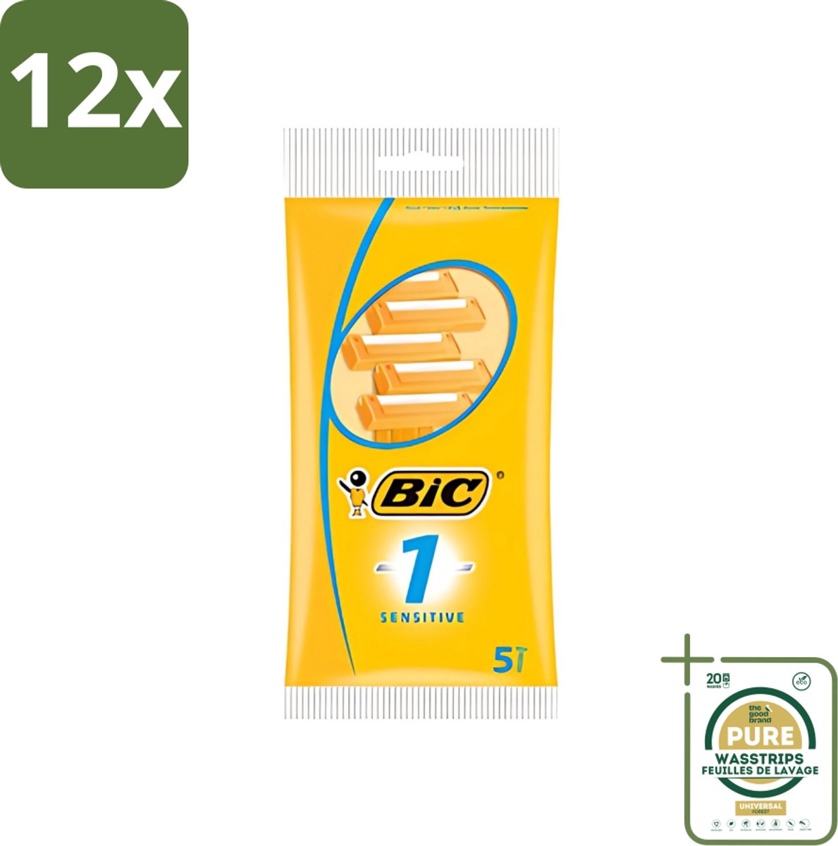 Bic - Scheermesjes - Sensitive - Enkel Mesje - Wegwerpmesjes - 5 Scheermesjes - Voordeelverpakking - 12 stuks - Wegwerpscheermesje - Roestvrij staal