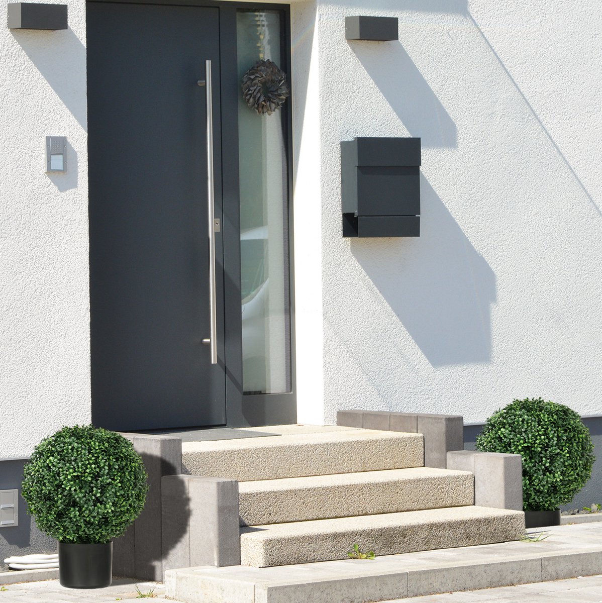REDOM - Kunstplant - Buxus kunstplant met bloempot - UV-bestendig - Rondvormige struik - Binnen en buiten - PE en staal - Groen - 52 cm