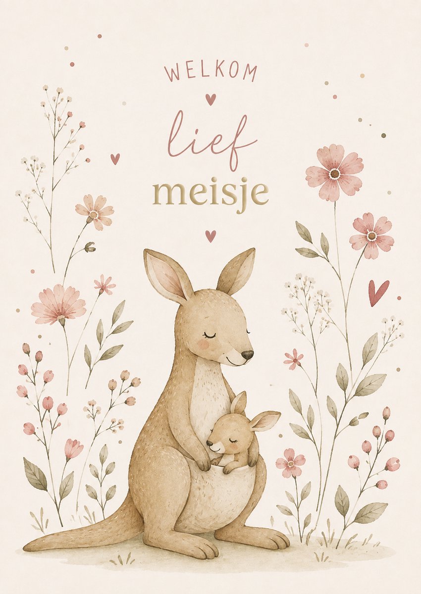 Kaart kangoeroe - Beige Roze - A6