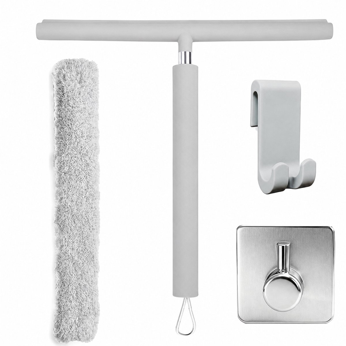Sercano Uitschuifbare Douchewisser Grijs – 120 cm – 32 cm Siliconen Vloertrekker – Met Microvezelhoes & 2 Ophanghaken