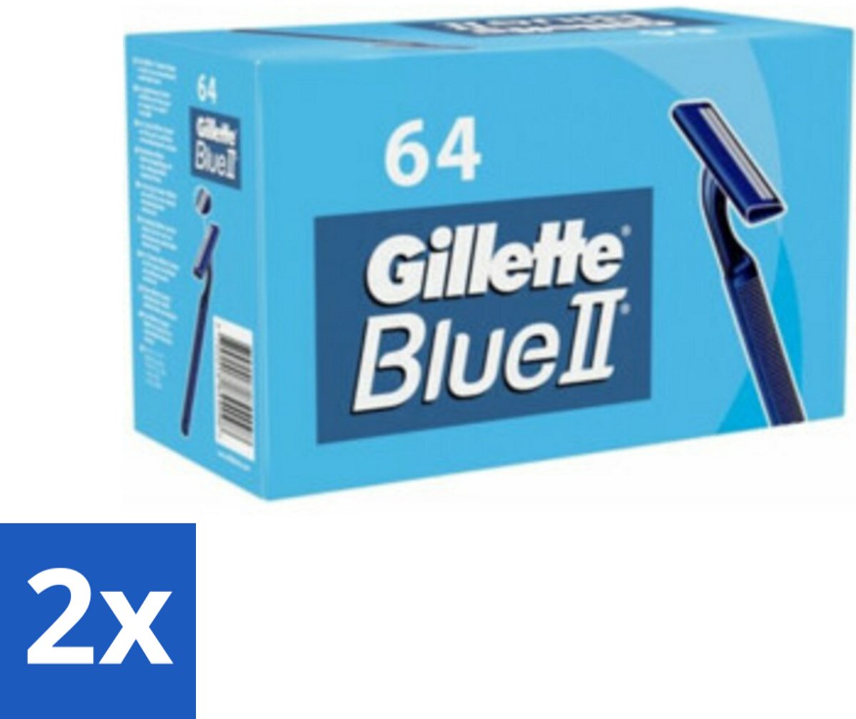 Gillette - Blue 2 - Wegwerpscheermesjes - Duurzaam en comfortabel - 64 Scheermesjes - Voordeelverpakking - 2 stuks