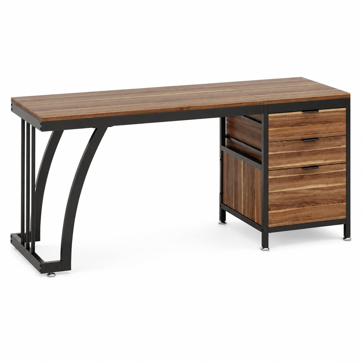 DMG Supply Bureau met 3 Laden - Ladekast Links of Rechts - 150 x 50 x 75 cm - Bruin/Zwart - Houtlook en Metaal