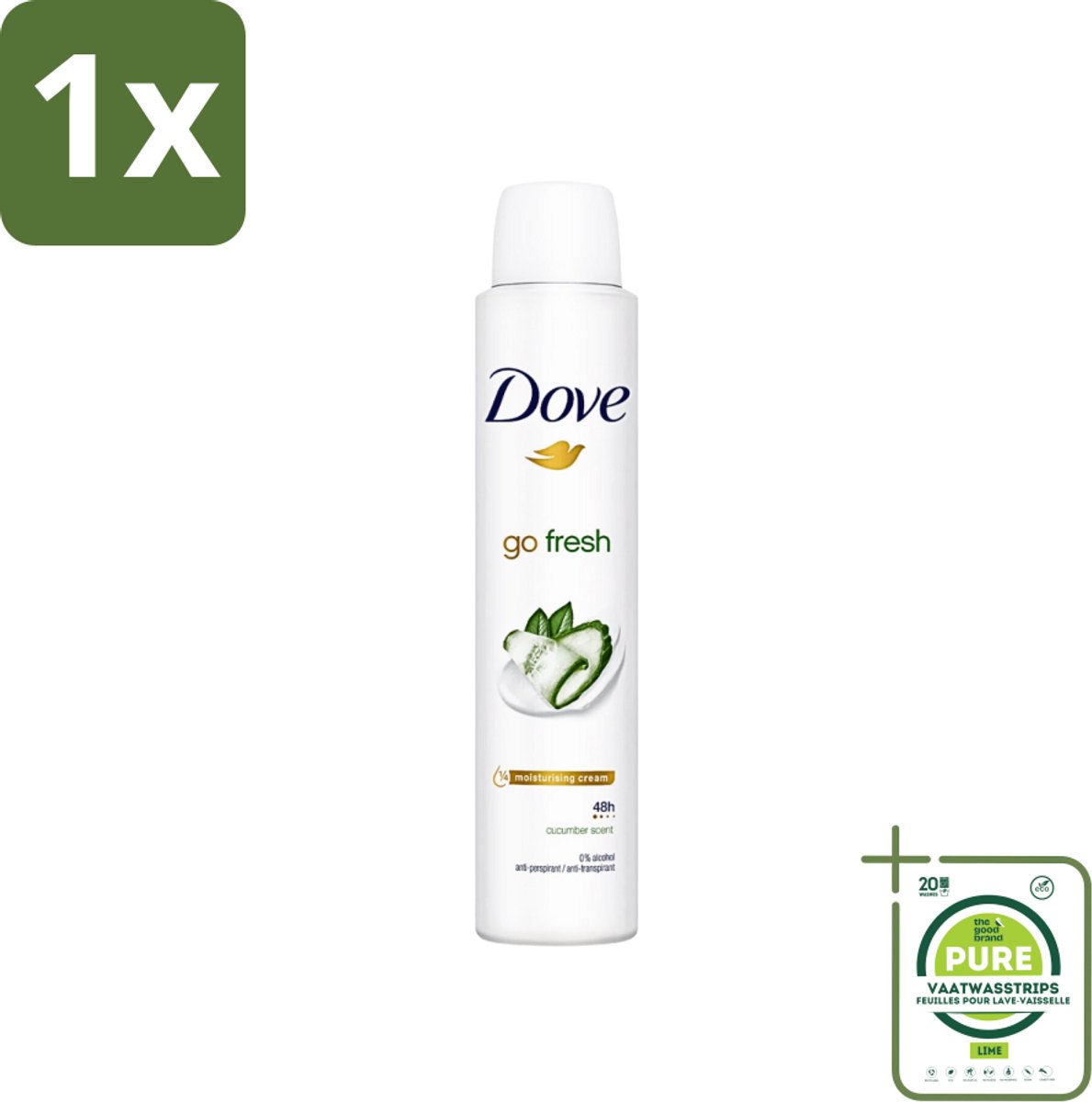 1 x Dove Go Fresh - Deospray - Groene Thee & Komkommer - 200 ml - Dove Go Fresh - Deodorant - Antitranspirant - Groene Thee - Komkommer