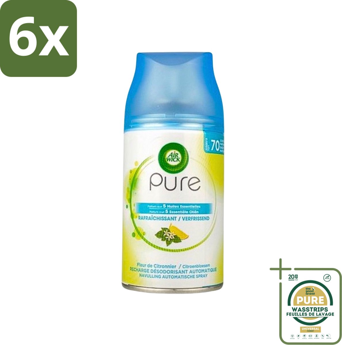 Air Wick Freshmatic - Luchtverfrisser Navulling - Pure Essentiële Oliën Verfrissend - 250ml - Voordeelverpakking - 6 stuks - Essentiële oliën - Air Wick Freshmatic