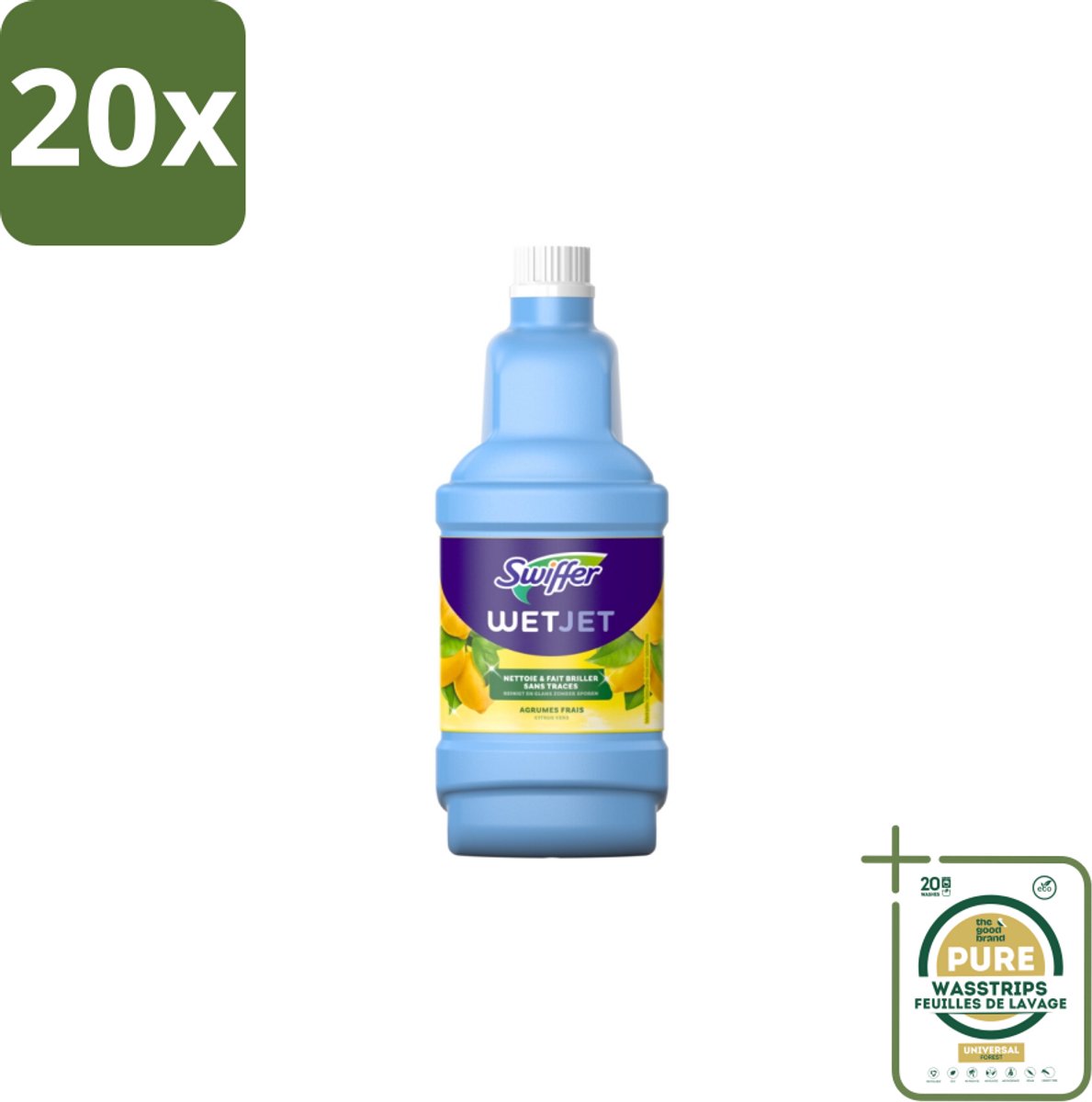 20 x Swiffer - WetJet Reinigingsmiddel – Dweilsysteem Navulling – Alles-in-één – 1,25 L - Grootverpakking - Vloerreiniger - Vetvrij - Vlekverwijderaar - Doekjes - Spraymop