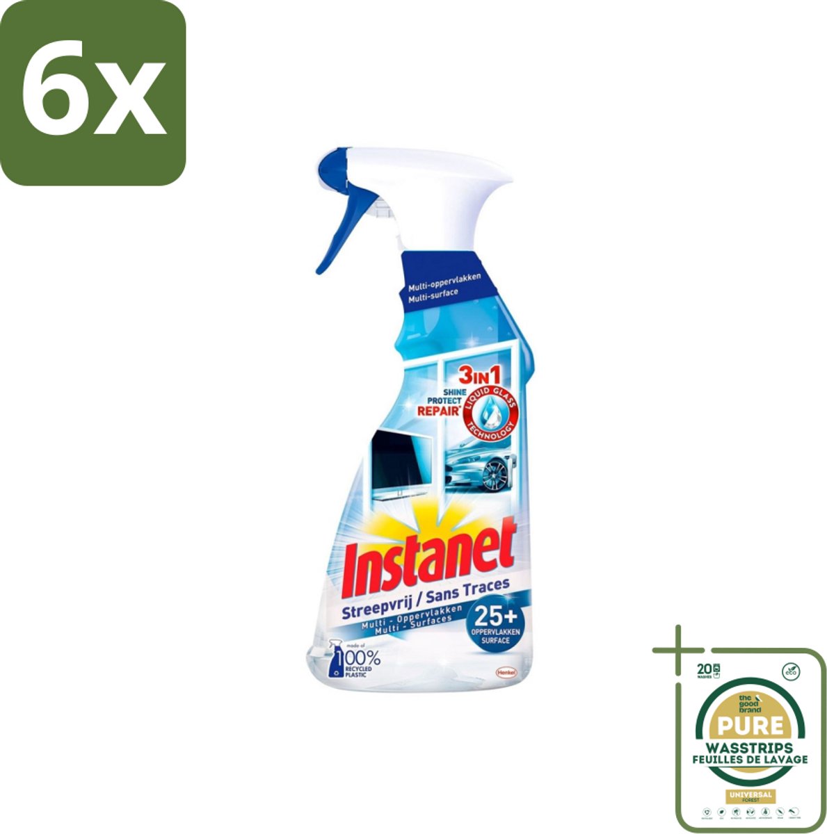 Instanet - Schoonmaakspray - Streepvrij - 3 in 1 - Multi-Oppervlakken - 725 ml - Voordeelverpakking - 6 stuks - Streepvrij - Glasreiniger