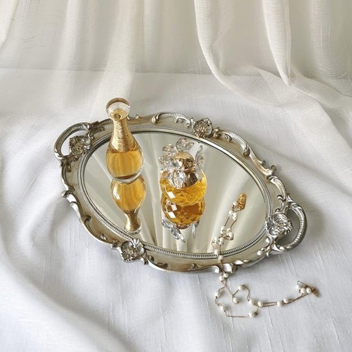 Decoratieve Spiegel Lade in Franse Stijl - Make-up en Sieraden Organizer - Goud en Zilver