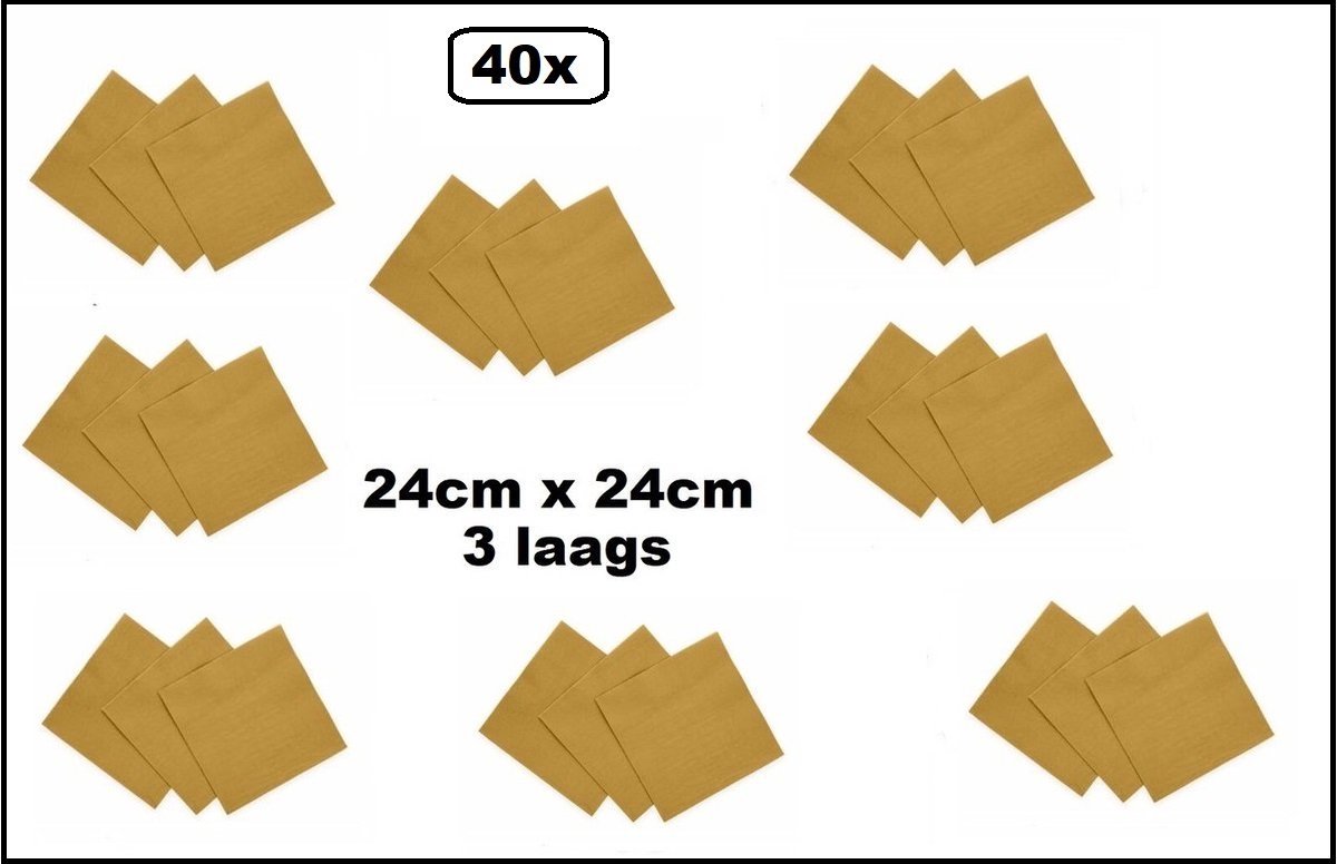 40x Servetten goud 24cm x 24cm - 3 laags - Party Cocktail servet diner eten knoeien restaurant BBQ thema feest verjaardag feest