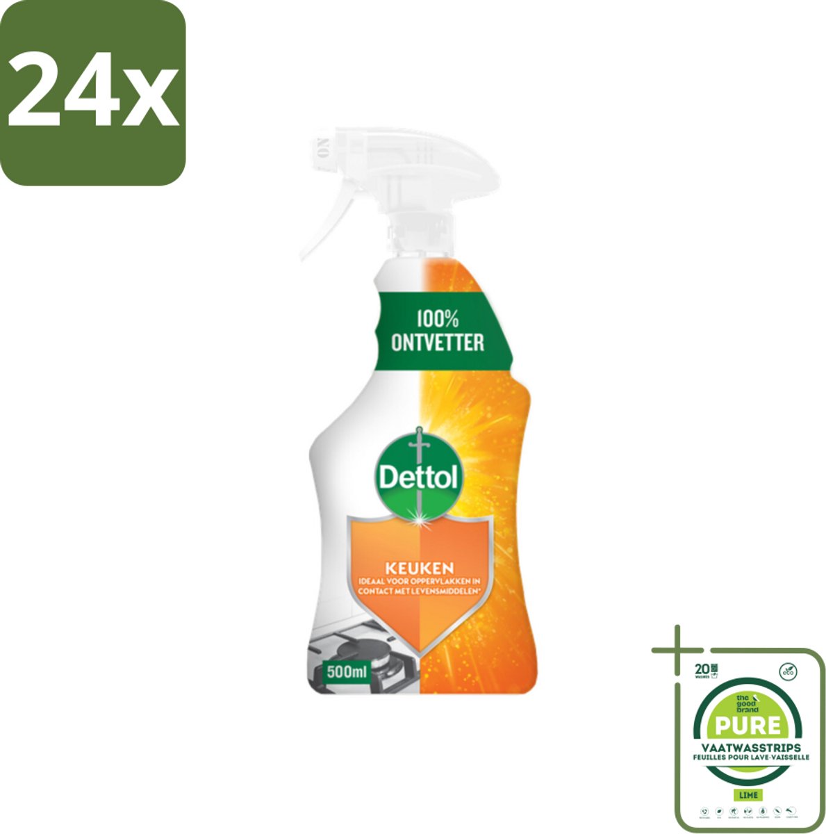 Dettol Power Keukenreiniger Spray 500 ml - Voordeelverpakking - 24 stuks - Allesreiniger - Keukenreiniger