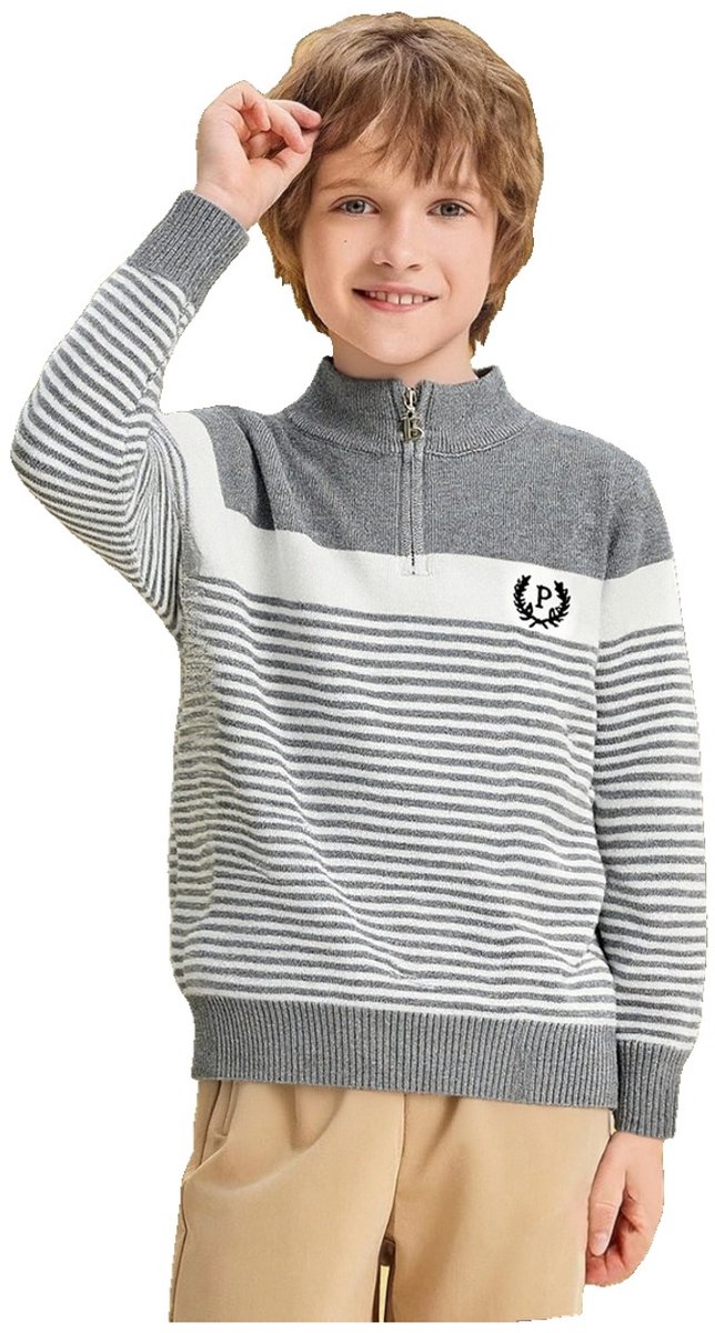 Currero Quarter Zip Jongens Sweater Met Rits Jumper Quarterzip Hoodie Jongen Warme Trui Vest Lang Coltrui 9-10 Jaar Grijs