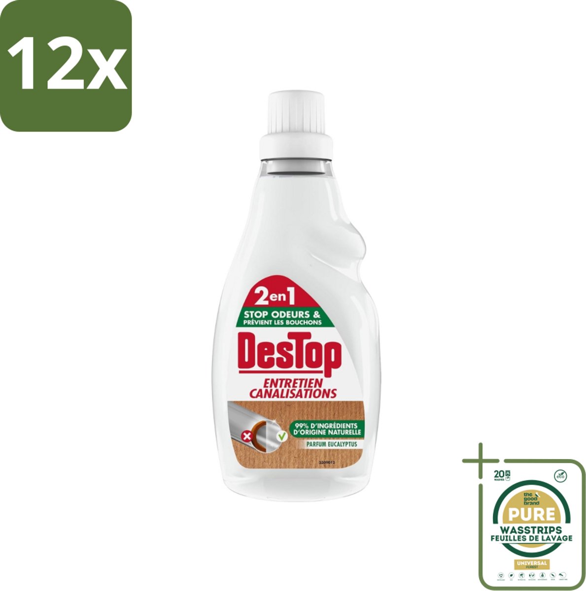 DesTop - Onderhoud Leidingen - Ecologisch met Witte Azijn - Natuurlijke Ingrediënten - Eucalyptusgeur - 750 ml - Voordeelverpakking - 12 stuks - Milieuvriendelijke reiniging - Biologisch afbreekbare reiniger