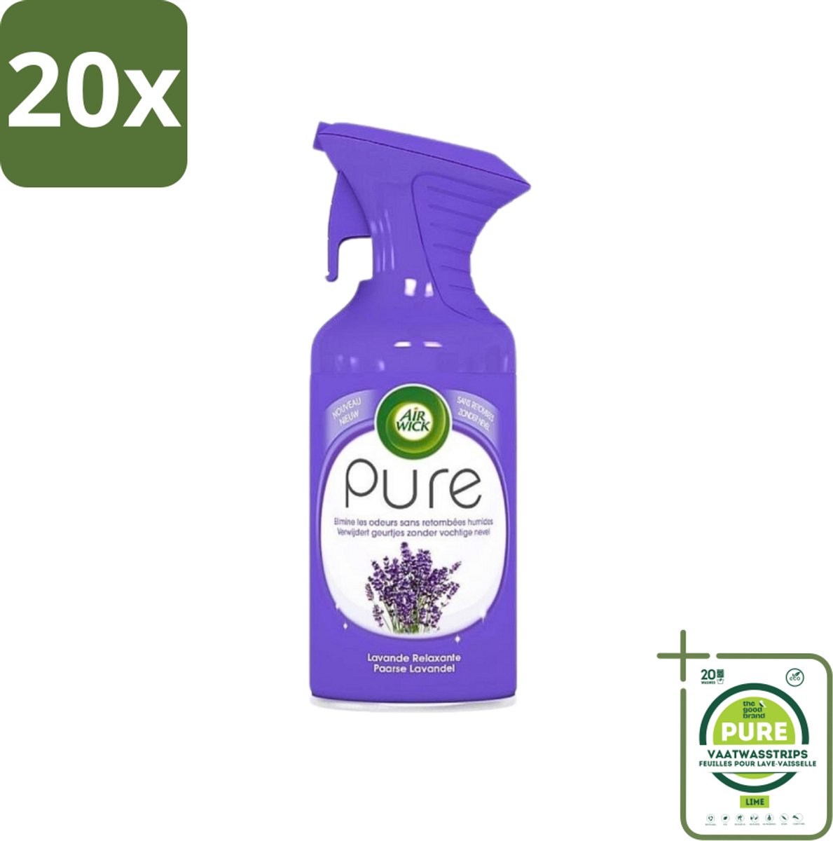 20 x Air Wick - Luchtverfrisser Spray - Paarse Lavendel - 250ml - Grootverpakking - Luchtverfrisser - Lavendelgeur - Geurspray - Huisgeur - Ongewenste Geur