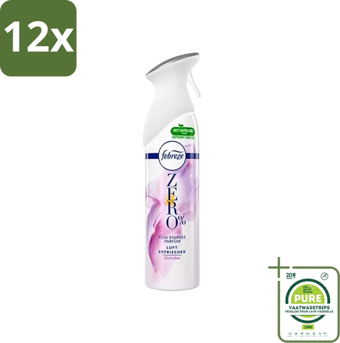 Febreze Spray - Zero % - Orchidee - Luchtverfrisser - 300ml - Voordeelverpakking - 12 stuks - Luchtverfrisser - Orchidee geur