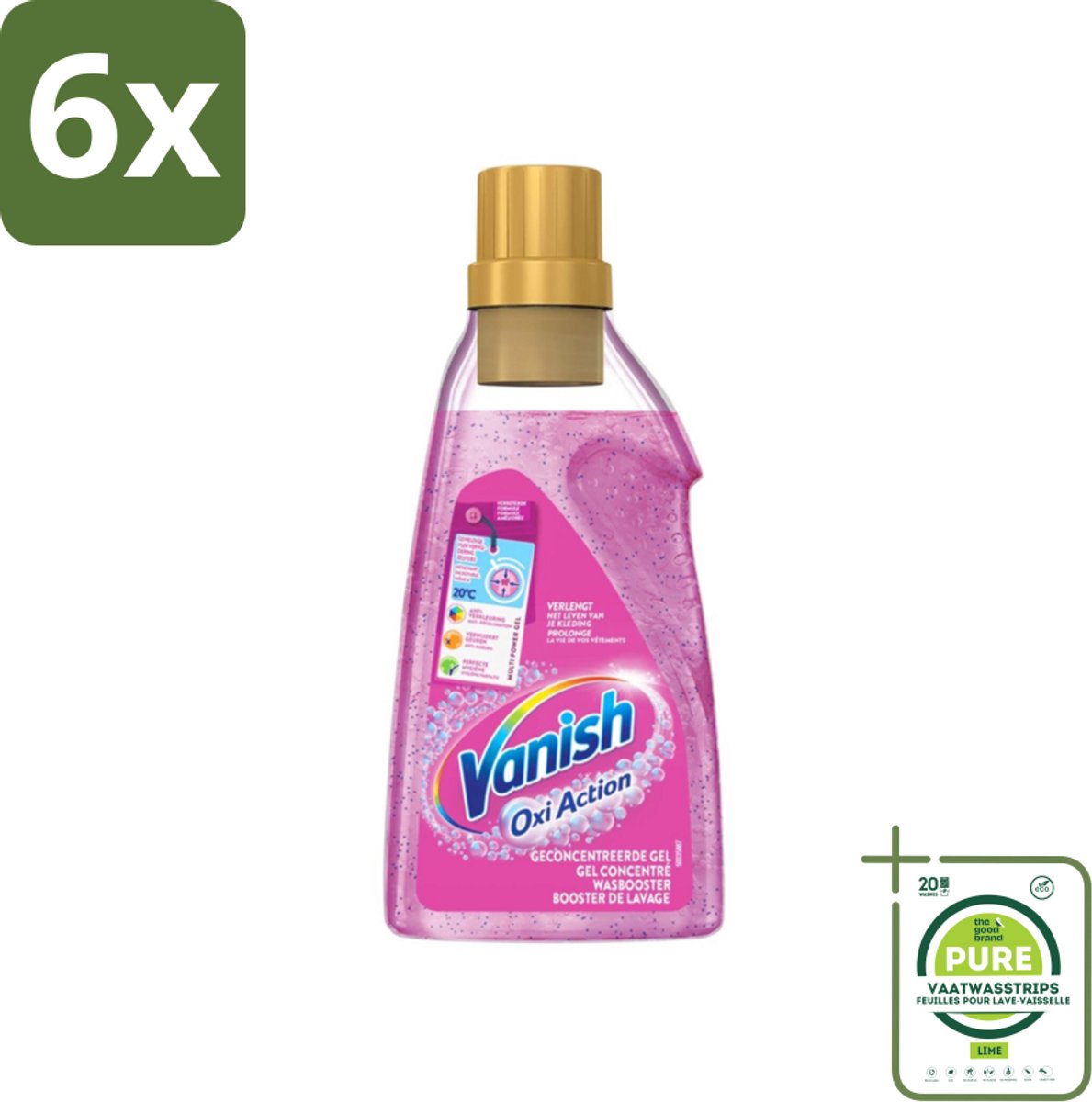 Vanish Oxi Action - Vlekkenverwijderaar Gel - Zonder Bleek - Gekleurde Was - 15 Wasbeurten - Voordeelverpakking - 6 stuks - Vlekkenverwijderaar - Wasverbeteraar