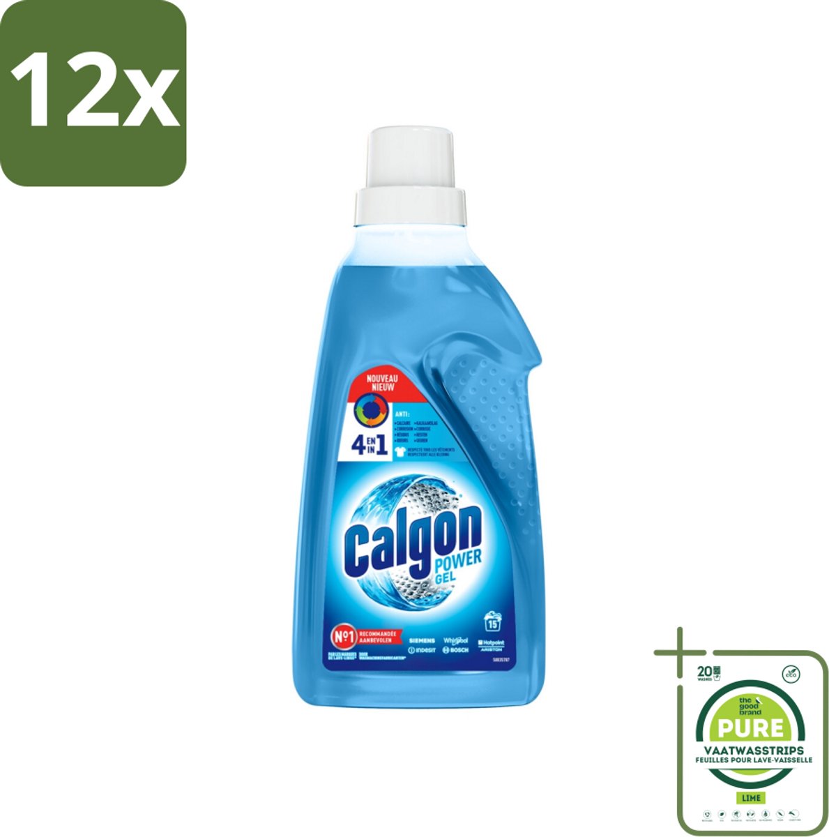 Calgon - Wasmachinereiniger - Gel - Tegen Kalkaanslag / Wasmiddelresten / Geuren - 750 ml - 15 Wasbeurten - Voordeelverpakking - 12 stuks - Wasmachinereiniger - Kalkremmers