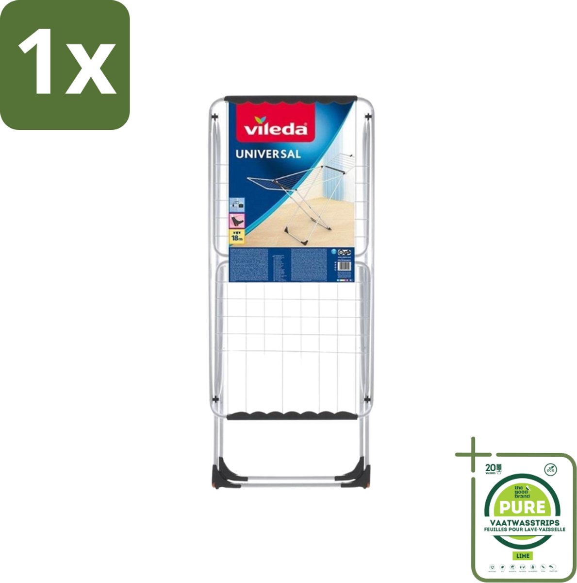 1 x Vileda Universal - Droogrek - X-onderstel - 18 Meter Drooglengte - Droogrek - Wasdroogrek - Droogrek Vileda - Wasdroogsysteem - Inklaps Droogrek
